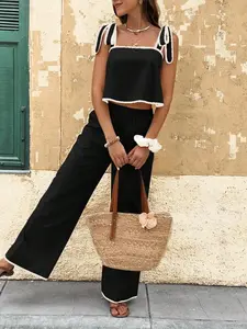 Women's Elegant Strapless Sleeveless Cropped Top and Pants Set Outfit, Casual Loose Fit, Perfect for Parties and Dates, Fashion New Arrival