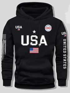 American flag print hoodie men's fleece sweatshirt, American letter print unisex casual 100% polyester fiber knitted pullover, suitable for students and couples autumn and winter fashion hoodie, 2026 spring pullover hoodie hooded sports hoodie