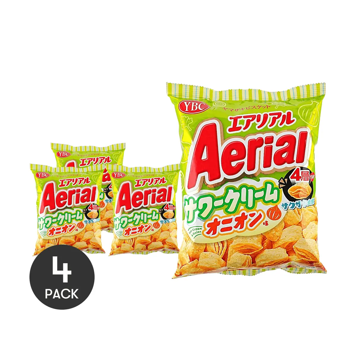 4 Pack YBC Aerial Sour Cream & Onion Chips 2.29 oz Each - Japanese 4-Layer Light Crispy Puffed Snack