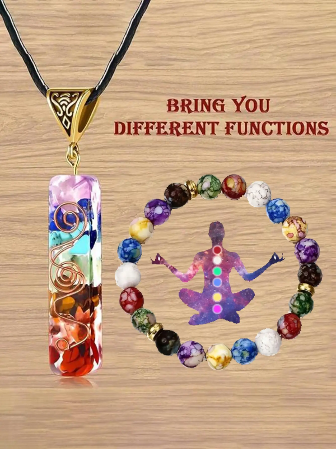 7 Chakras Orgone Healing Jewelry Set, 7 Natural Stone Crystal Pendant & Bracelet, Anxiety Relief Spiritual Gift, Yoga Meditation Wellness Jewelry, Perfect Gift for Wellness Lovers TikTok Trendy