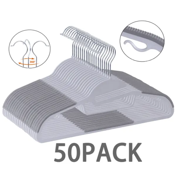 50-Pack Bulk Heavy Duty Plastic Hangers, 360° Swivel Non-Slip S-Shaped Space Saving Adult Hangers for Closet Organization, Hanging Shirts & Pants, Gray Home Supplies Accessory, Heavy Duty Hangers, Space Saving Hanger