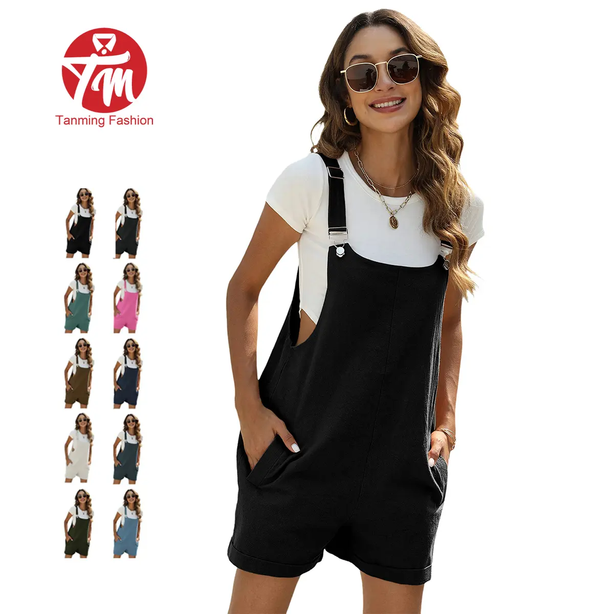 Tanming Women's Sleeveless Summer Bib Shortalls - Minimalist Basic Pinafore Overalls Jumpsuits with Pockets, Adjustable Straps | Women's Clothes,summerwins