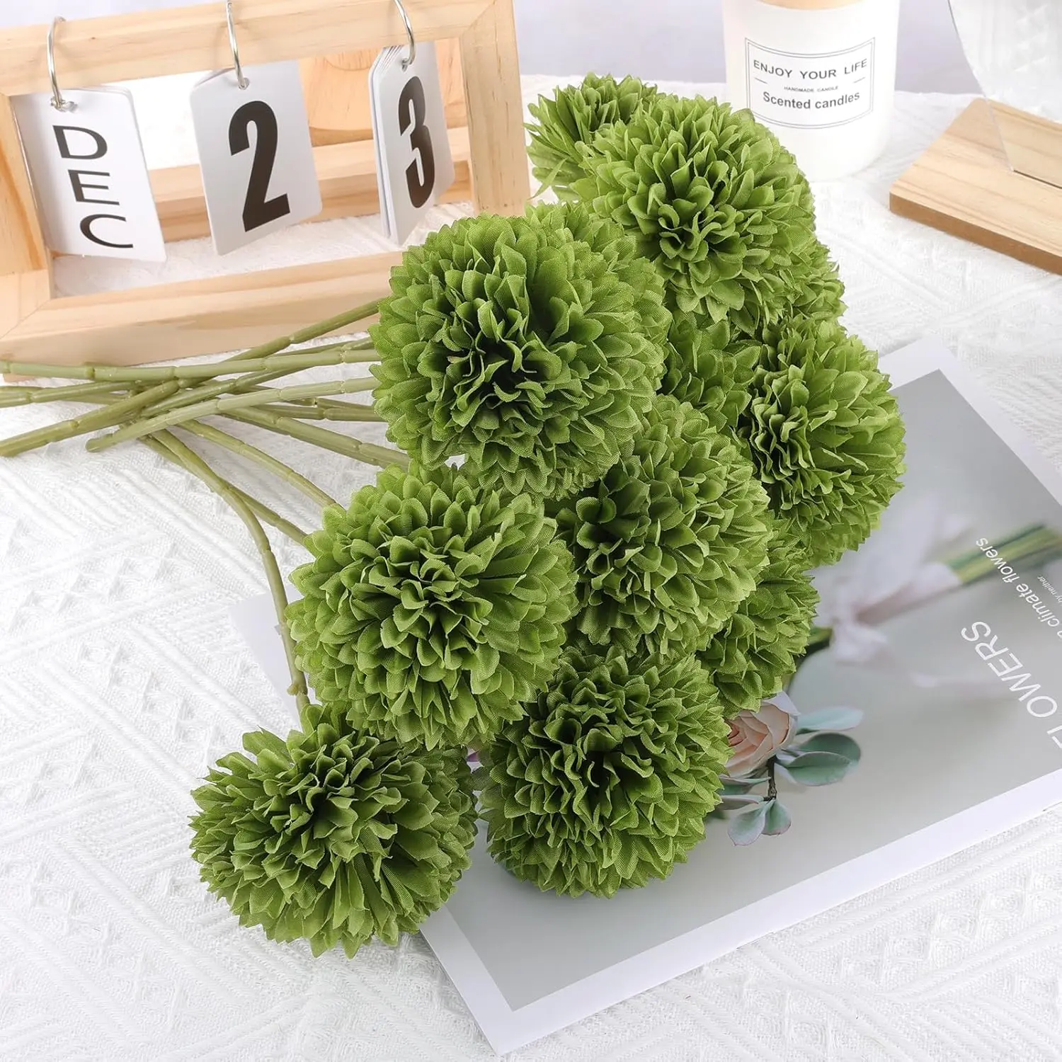 12 Pcs Touch Green Hydrangea Artificial Flower, Long Stem Fake Hydrangea, Artificial Flower Decorations, Used for Home Decoration, Flower Arrangement, Wedding Bouquet Ornaments