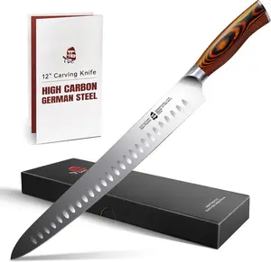 TUO Slicing Knife 12 inch - Granton Carving Knives Hollow Ground Meat Cutting Knife Kitchen Long Slicer & Carver - HC German Stainless Steel Pakkawood Handle - Gift Box Included - Fiery Series