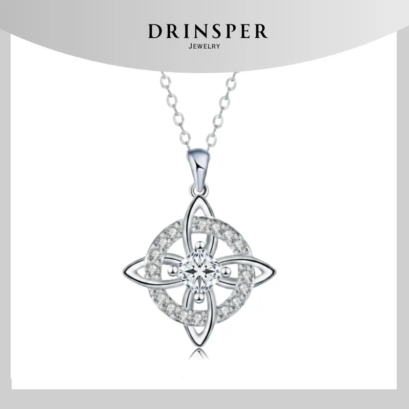 Drinsper Women's Witches Knot Sparkling Zirconia Pendant Necklace - Comfortable Adjustable Cable Chain, Artificial Zircon, Celestial Style, April Birthstone, Hecate Dark Goddess Celtic Knot, Tetragrammaton Protection Amulet, Goth Pagan Gift for Women