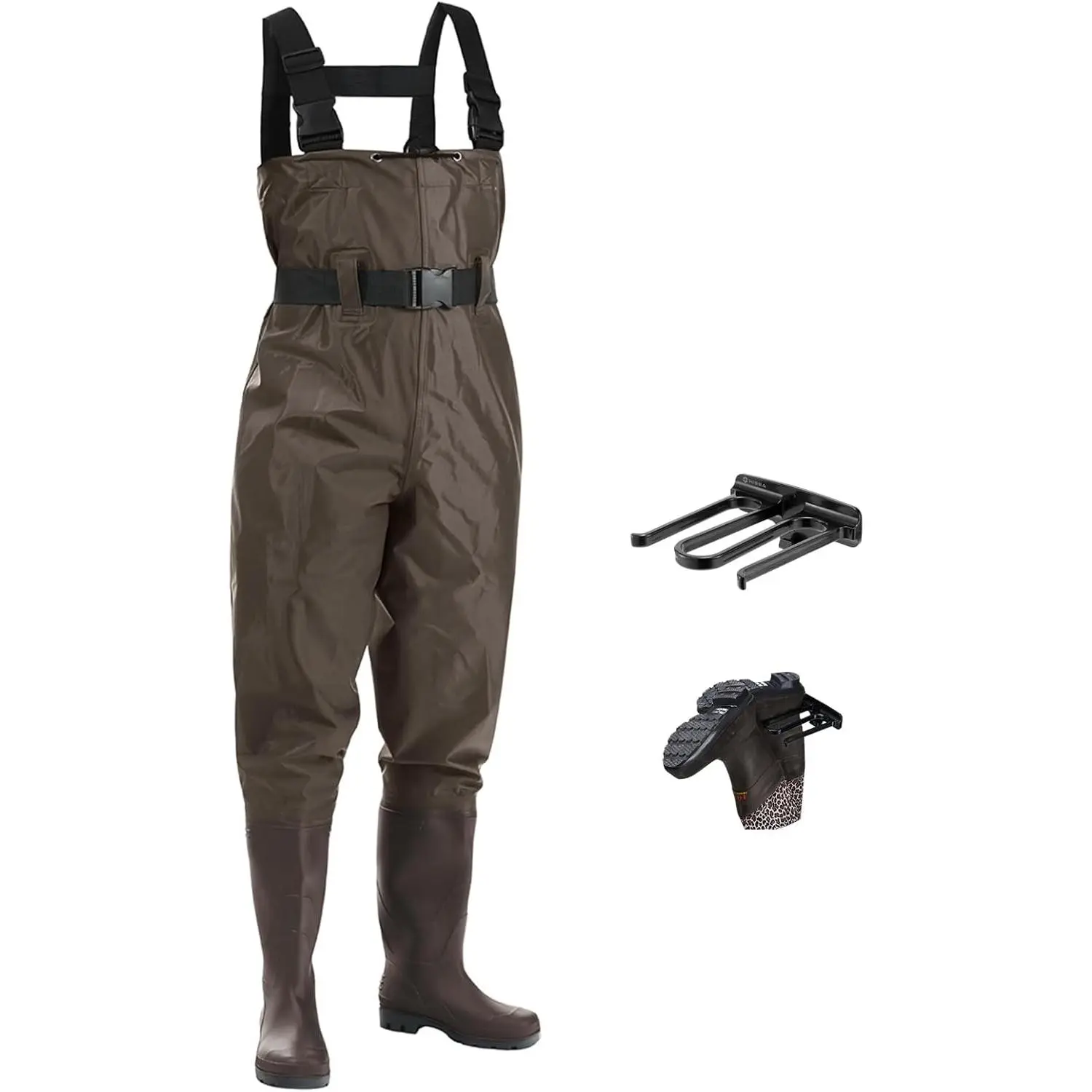 Men's & Women's Chest Waders with Boots, 2-Ply Nylon-PVC Waterproof Outdoor Apparel, Adjustable Belt, Multi-Size Boot Hanger for Hunting & Hiking