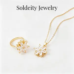 Fidget Rings and Necklace Jewelry Set for Women, Spinner Fidget Ring Set, Peach Blossom Relief Spinning Rings for Adults