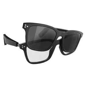 2-in-1 Wearable Smart Bluetooth Audio Glasses with Detachable Magnetic Clip-On UV400 Sunglass Lens, Open-Ear Audio, Phone-Compatible Touch Control, Intelligent Voice Assistant, Comfortable Eyewear for Music & Calls