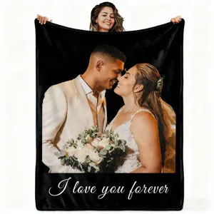 Send Photos, Custom Photo Blankets, These Personalized Photo Blankets are Made of Soft Wool and Lambskin, Perfect for Weddings, Mother's Day, Father's Day, Valentine's Day Gift, Various Styles Available
