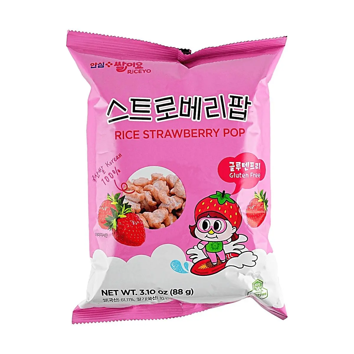JAYONE Korean Strawberry Rice Crisps 88g - Gluten-Free, Sweet & Crunchy Snack