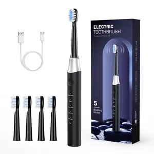 IPX7 Waterproof Sonic Electric Toothbrush, Electric Toothbrush Kit, USB-Charging Toothbrush with Soft-Bristle Brush Head, Oral Care Toothbrush, Suitable for Men and Women for Home and Travel Use, Ideal Christmas Gift (Includes 4 Brush Heads)