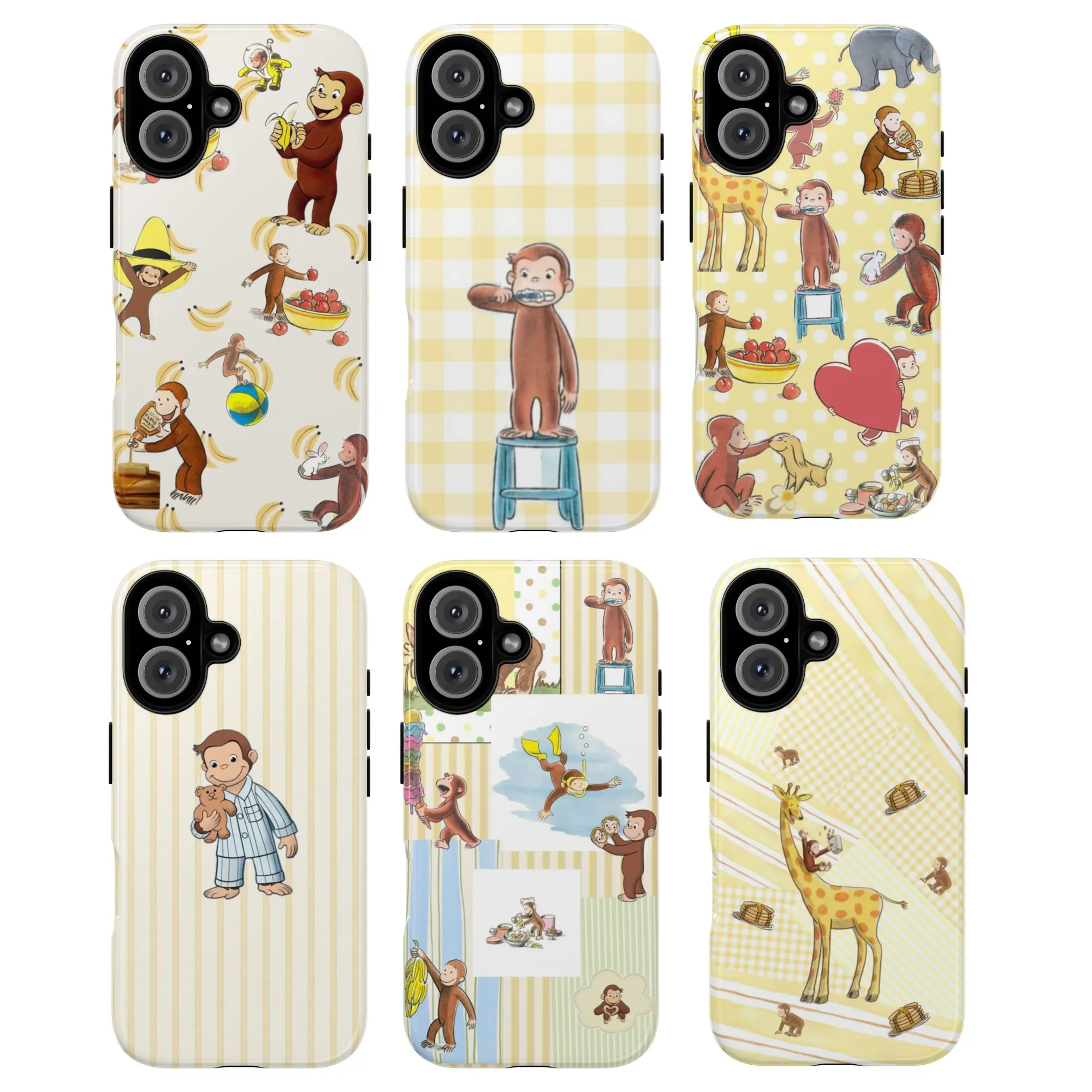 Curious Monkey Cartoon Tough Phone Case, Cute Retro Animal Design, Fun Yellow Aesthetic Protective Phone Cover, Gift for fans