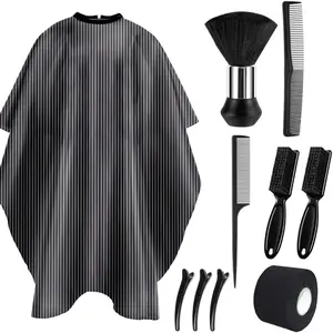 10Pcs with Neck Duster Brush Adjustable, Extra Long Hair Cutting Cape 64" x 54" Profesional Barber Accessories for Men/Adults/Barber/Salon/Clients/Home/Women (Stripe) - Home Improvement.