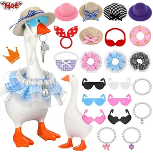Cute 7 Inch Mini Desk Goose Magnetic Statue Key Holder with 6 Outfit Sets - Desktop Tool Holder Home Bedroom Decor & Perfect Housewarming Gift