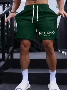 Men's Casual Summer Shorts with Cartoon Cat & Shark Print, Drawstring Waistband, Knee-Length Fitted Design for Outdoor Activities