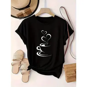 [Women'S Clothing] New  Women'S Printed T-Shirt |   Short Sleeve Round Neck Casual Top |   Polyester Fiber Spring Summer Autumn Sweatshirt