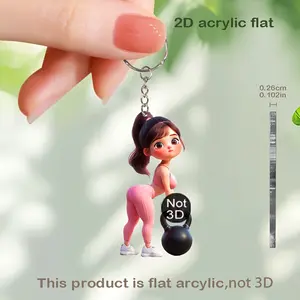 4pc Round 2D Flat Acrylic Fitness Girl Design Ornaments with Beaded Tassels - Car Rearview Mirror Accessory, Christmas Ornament, Home Decoration Craft