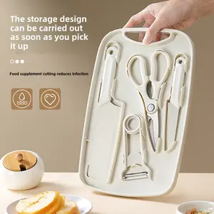 5 pieces ivory kitchen knife set, including cutting board, slicing knife, scissors, paring knife Block Stainless Steel