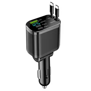 5 in 1 Car Charger with 2 Retractable Cables, Retractable Car Charger, USB 3.1A Dual Type C USB C Fast Charging, Support Voltage Detection, Mobile Phone Charger, Phone Charging Accessories