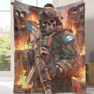 Tactical Soldier Flannel Blanket Military Battle Gear Print Design Soft Cozy Warm Fleece Durable Lightweight Throw for Sofa Bedroom Office Lounge Gift Decor summerwins