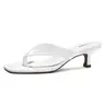 FITORY Women's Elegant Square Toe Low Heel Flip Flops - Slip-On Polyurethane Sandals for Dressy Casual Use (White), Kitten Heels, Chic