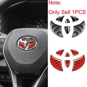 1Pcs Carbon Fiber Car Logo Steering Wheel Center Emblem Badge Sticker Decoration Decal Auto Accessories Car Accessory For Toyota Corolla Yaris Aygo Prius RAV4 CHR Camry Auris Land Cruiser Car Stickers