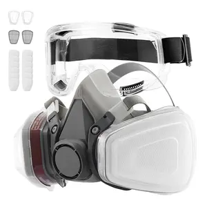 VEVOR Reusable Half Face Cover with Safety Glasses and Filters Organic Vapor Mask Dust-proof Face Cover for Painting Polishing Welding Woodworking and Other Work Protection