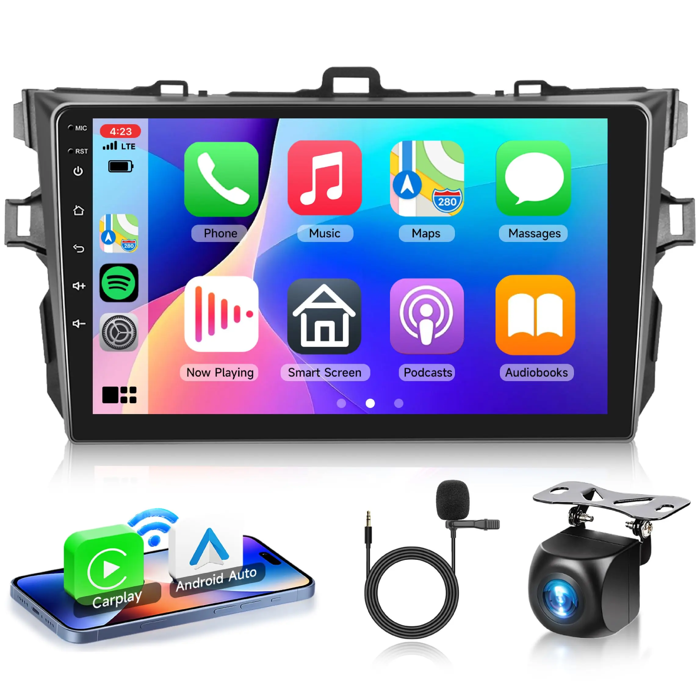 9-Inch 1024×600 HD for Crisp Maps Car Video Player for Toyota Corolla 2009-2013, 2G+64G Android 15 Touchscreen, Wireless CarPlay, Android Auto, GPS Voice Control Nav, WiFi, Bluetooth Hands-Free, FM, SWC, Rear View Camera Input Support, Father's Day Gift