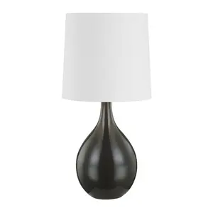 Durban Table Lamp with Glossy Grey Ceramic Base and White Linen Shade for Soft Diffused Light