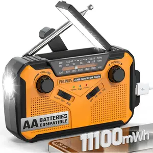 J-369 11100mWh Emergency Weather Radio, AA Batteries/Hand Crank/Solar/USB Charging, NOAA/AM/FM, LED Flashlight and Reading Lamp,SOS Alarm & Flashlight