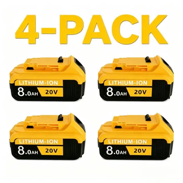 DEWALT 4-Pack 20V 8.0Ah Lithium Ion Cordless Tool Replacement Batteries, Stable Performance for Renovation, DIY Projects, Power Tool Applications, Lithium Ion Battery, Cordless Tool Battery