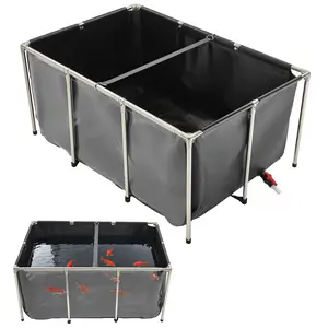 VEVOR Canvas Fish Pond, 270 Gal Above Ground Fish Pond, PVC Koi Tank with Clear Viewing Panel, Rectangular Goldfish Tank with Stainless Steel Frame & Drain Valve, for Breeding Koi, Irrigation(Black)