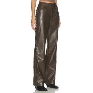 LAMARQUE x REVOLVE Devin Faux Leather Croco Studded Pant in Brown