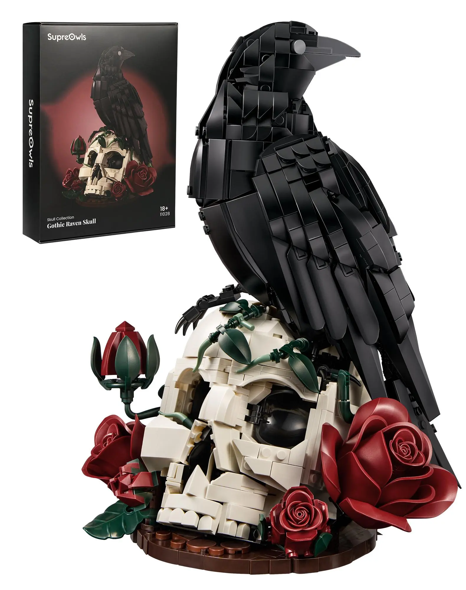 Supreowls Gothic Skull Botanical Building Set for Adults - DIY Skeleton Blocks, Home Decor, Halloween Gift for Women and Men