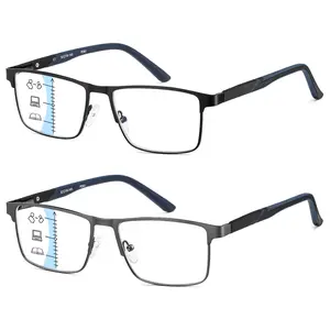 2-Pack Multifocus Progressive Reading Glasses Men Blue Light Multifocal Computer Readers No-Line Trifocal Near Range