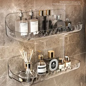 Transparent Acrylic Bathroom Shelf, No-Drill Wall Mounted Organizer, Waterproof Cosmetic Storage Rack, Decorative Vanity Holder