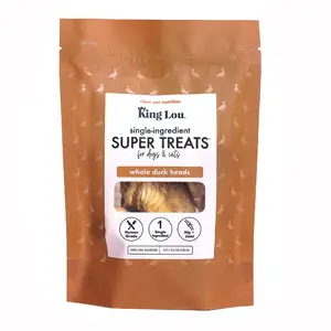 King Lou Whole Duck Heads Treats for Dogs and Cats, Single-Ingredient, 100% USA, Small-Batch, High Quality and Healthy Pet Treats and natural food, supports hip and joint health Crunchy Chewy