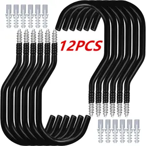 12PCS Screwin Heavy Duty Metal Garage Bicycle Hook - 6 Inch, 100LBS Capacity for Garage Wall and Ceiling