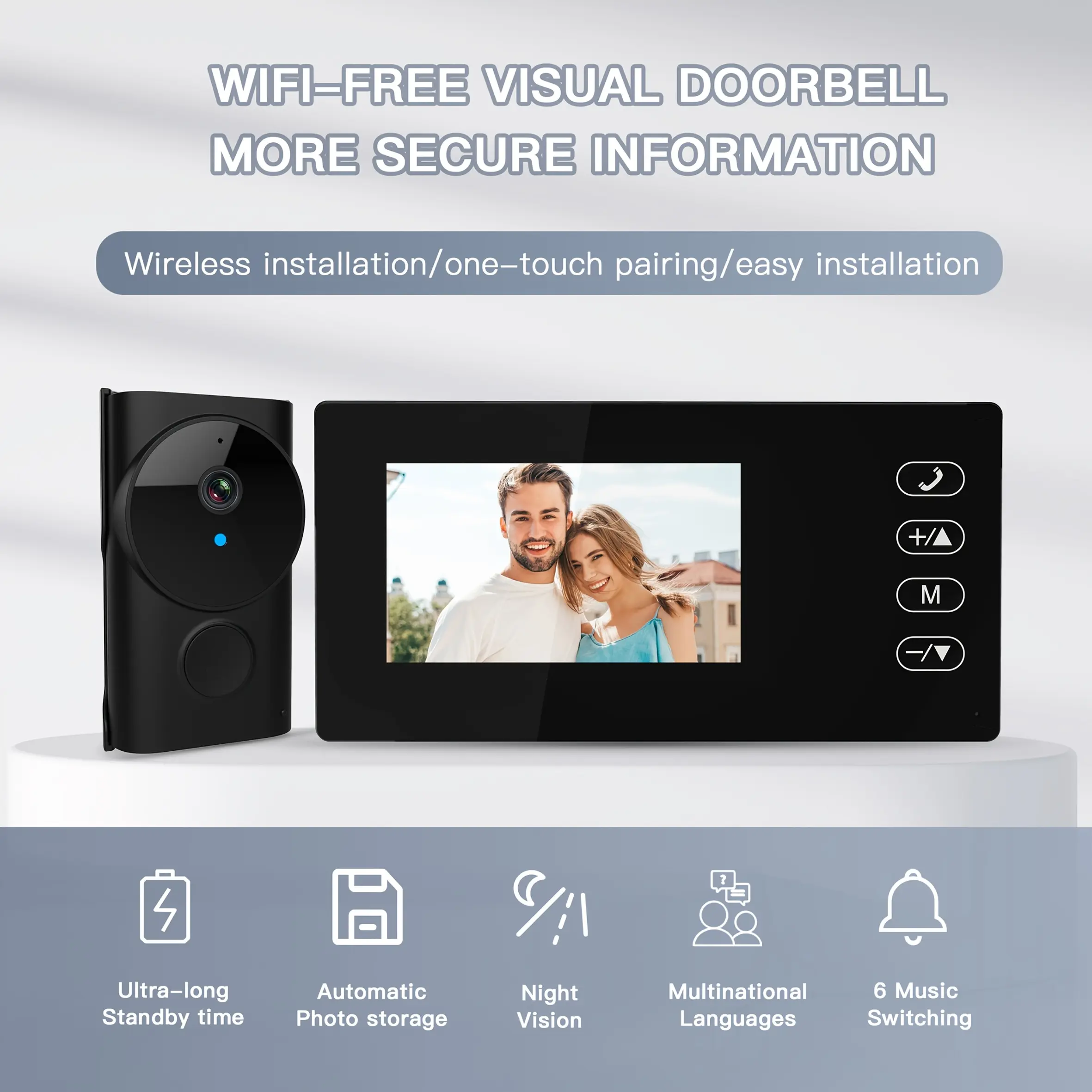 Wireless Smart Video Doorbell Camera, 1080P Outdoor Security Solution with Motion Detected, 2-Way Audio, Local Storage, No WiFi/APP/Subscription Fee, Night Vision, Wire-Free Easy Install for Entry Alarm Doorbells & Intercoms, Home