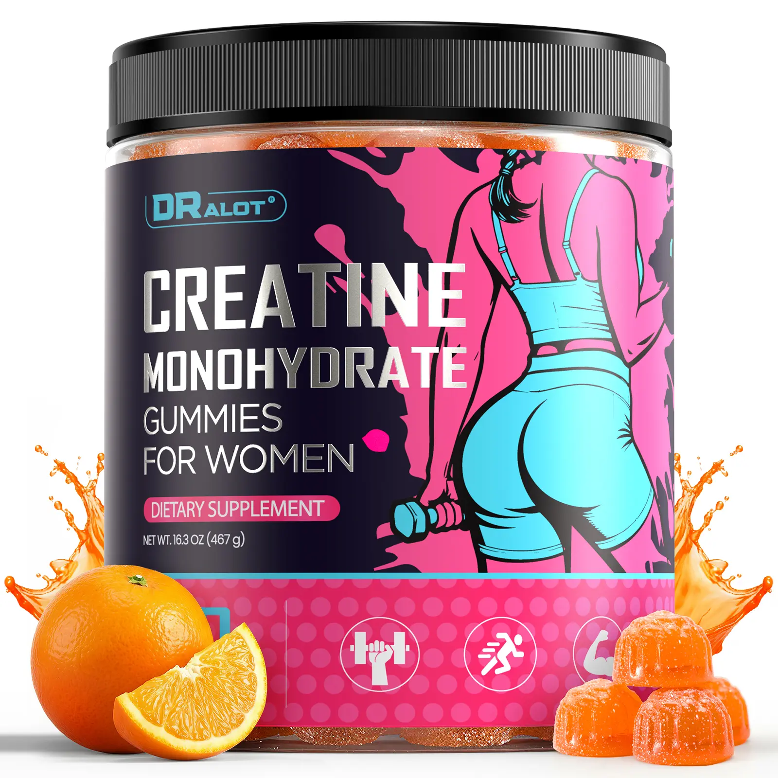 Dralot Creatine Monohydrate Gummies , Muscle Improves & Recovery, Cognitive Health of gym essentials, for Post-Workout, 5g Creatine Per Serving