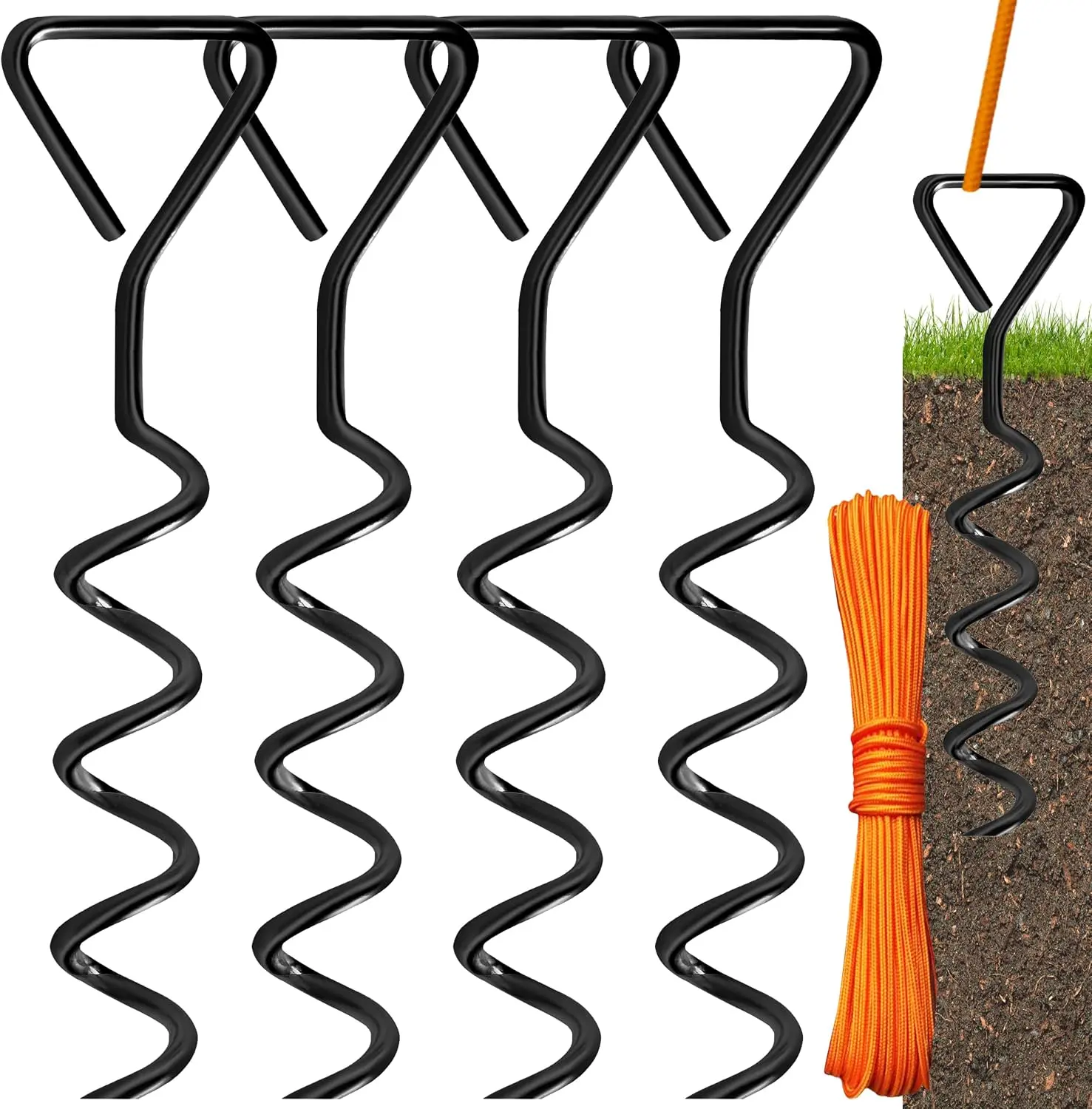 Heavy-Duty Steel Corkscrew Trampoline Anchors Kit - Multi-Use Secure Fit Stakes for Trampolines, Tent Canopies (Sports & Outdoor Camping Tent Accessory)