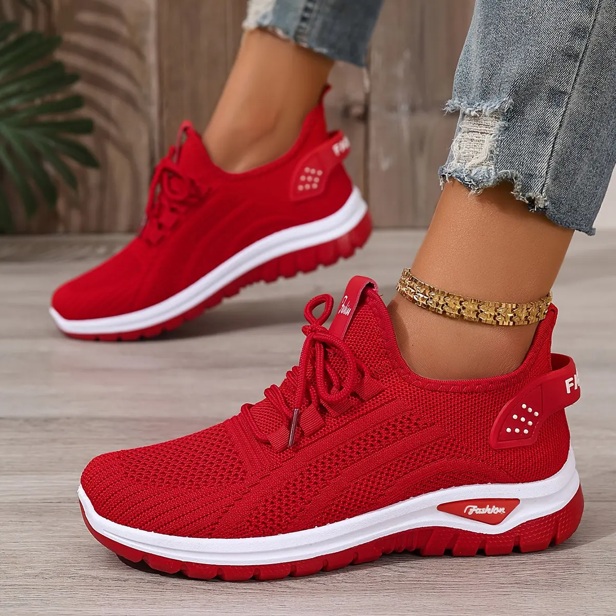 OFIREND | Women's Knit Sneakers – Breathable Mesh, Lightweight Non-Slip Sole, Lace-Up Casual Shoes for Walking, Running & Daily Commute