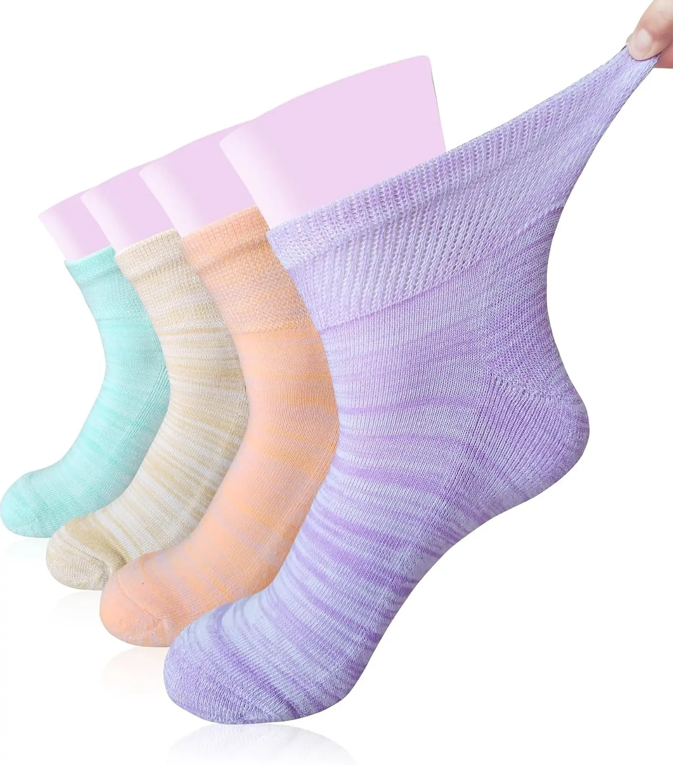Women's Diabetic Ankle Socks Super Wide for Swollen Bariatric Feet, Neuropathy Non Binding Sock 4 Pairs