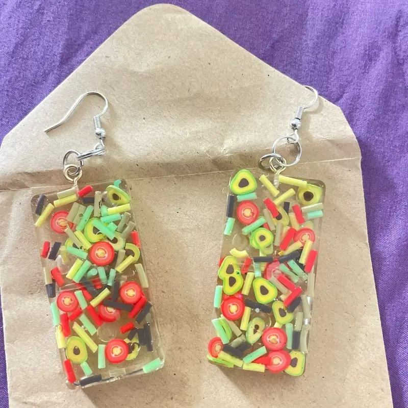 Female Handmade Resin Earrings - Teardrop Design, Hypoallergenic Fade-Resistant Artisan Costume Jewelry for Casual Daily Wear