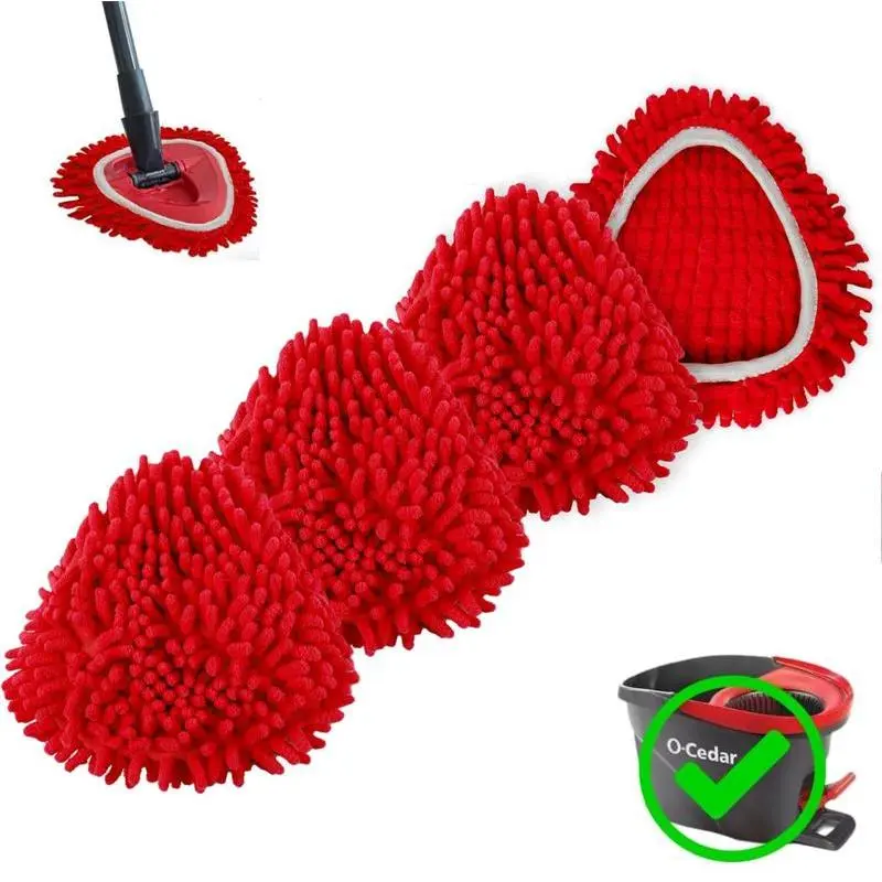 O-Cedar Rotatable Reusable Chenille Microfiber Mop Refill - Fitting EasyWring Spin Mop 1-Tank System, Cotton Dry Dusting Head, Machine Washable Bright Red, Water-Absorbent for Hard Floor Cleaning