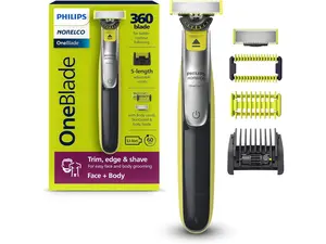 Philips Norelco OneBlade 360 Face + Body, Hybrid Electric Razor and Beard Trimmer for Men with 5-in-1 Face Stubble Comb and Body Hair Trimmer Kit, QP2834/70