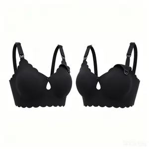 MIRABEL 2-Pack Maternity Nursing Bras, Wireless Seamless Pumping Bras with Jelly Strip Support, Front Clip for Easy Breastfeeding & Hands-Free Pumping