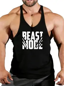 Men's Beast Mode Thin Strap Vest, Gym Training Muscle Sleeveless Shirt, Quick-Dry Sporty Graphic Top, Loose-Fitting Workout Wear, Sports Vests