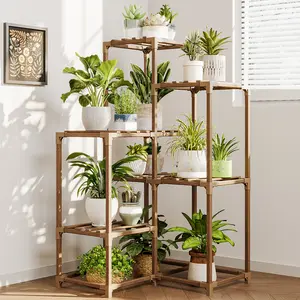 Bamworld Corner Plant Shelf for Indoor and Outdoor Plants Corner Shelves for Indoor Living Room 7 Tier Plant Shelf Outdoor Plant Shelf for Multiple Indoor Plants