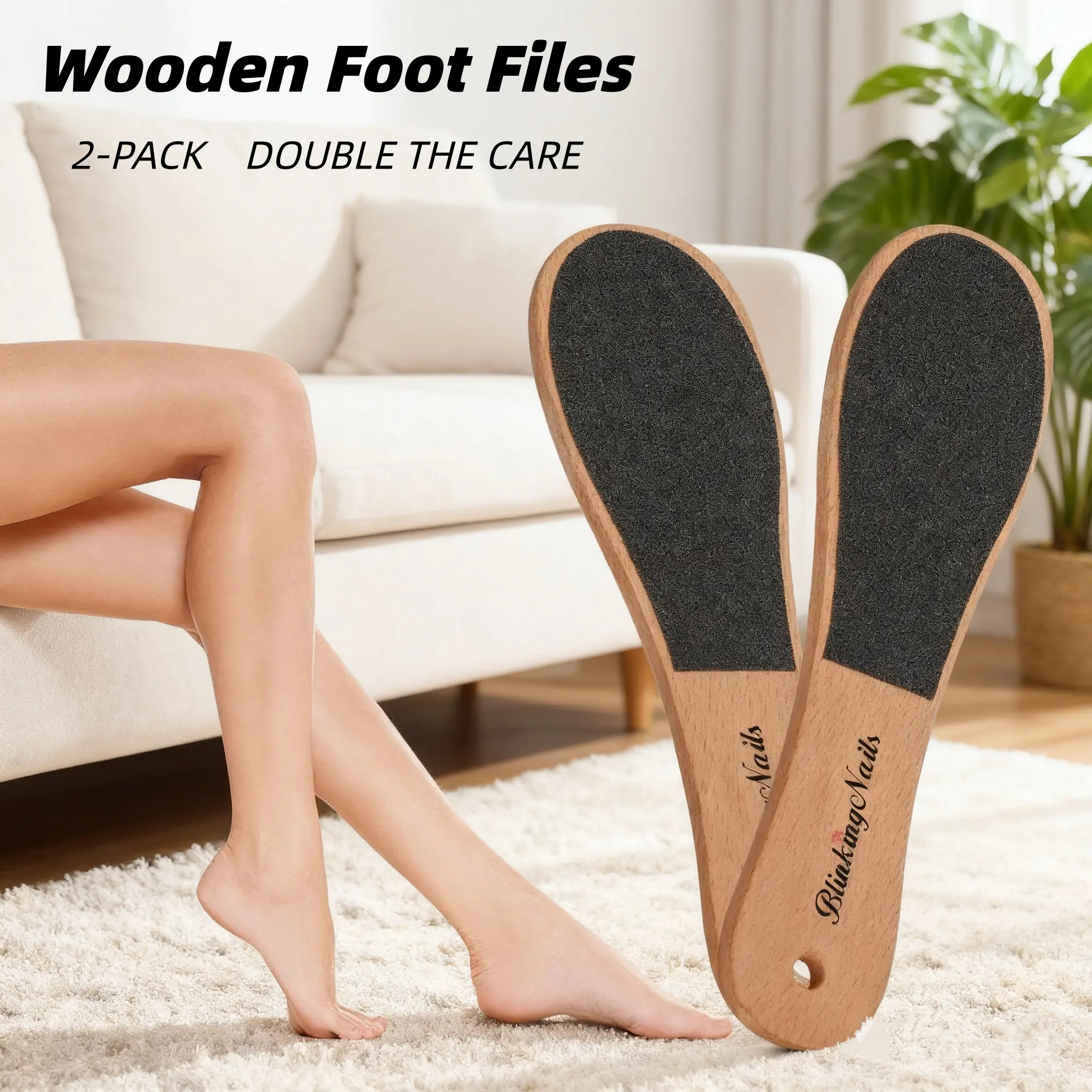 2-Pack Professional Wooden Handle Foot File Callus Remover, Double-Sided Pedicure Rasp with Coarse & Fine Durable Sandpaper Files, Wooden Material Easy Grip Handle for Adults' Dead Skin, Cracked Heels, Smooth Feet, Nail Supplies, Home